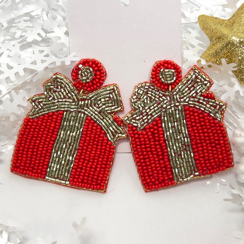 Handmade Beaded Christmas Earring Set with Gift Box