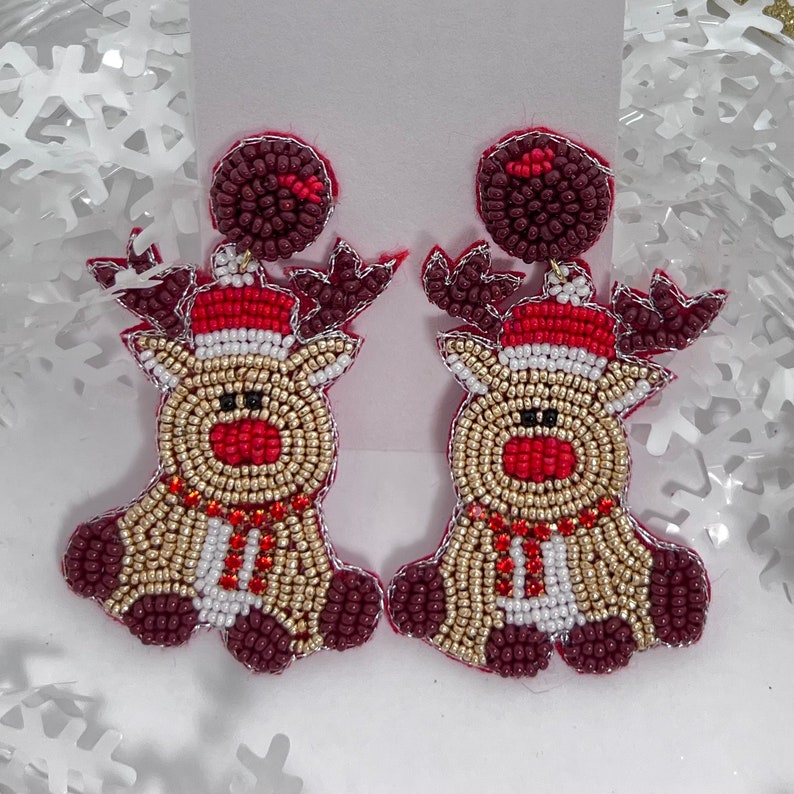 Enchanting Christmas Reindeer Beaded Earrings
