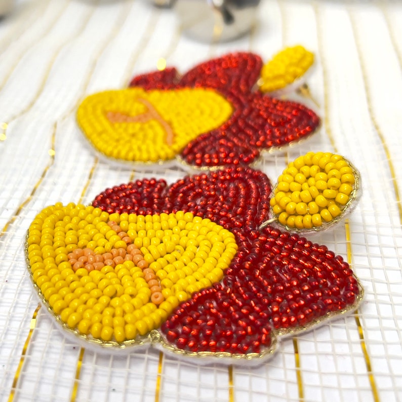 Red & Gold Bow Bell Charm Beaded Christmas Earrings