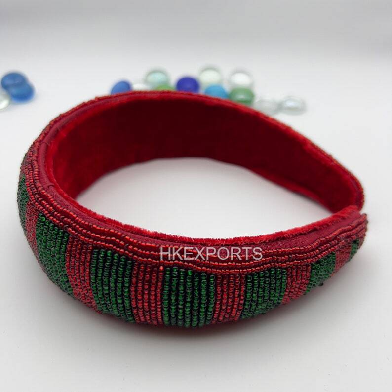 Red and Green Handmade Beaded Headband