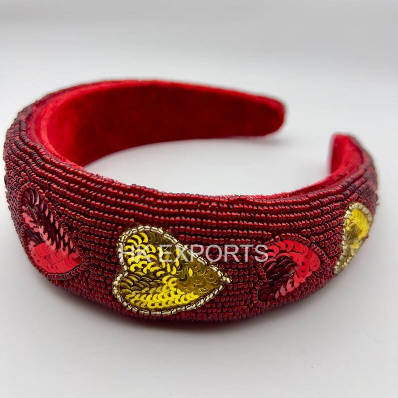 Romantic Elegance: Handmade Red and Golden Top Knot Headbands