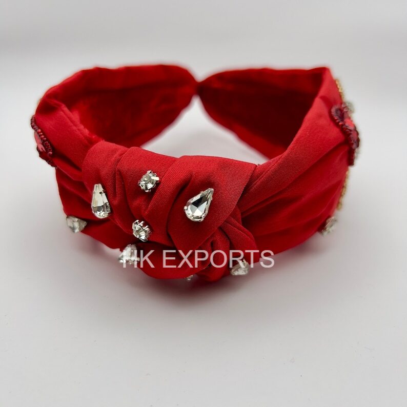 Love's Kiss: Handmade Top Knot Headbands in Exquisite Red & Gold