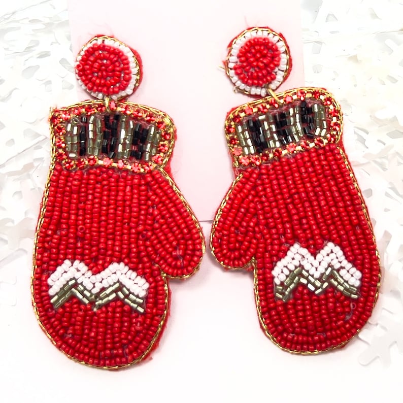 Red Knockout Elegance: Handmade Beaded Boxing Glove Earrings