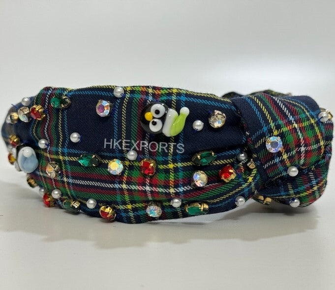 Winter Wonderland Blue Tartan Plaid Jeweled Headband