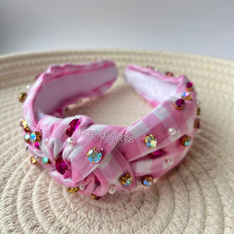 Pink Jeweled Knot Headband Game Day & School Spirit