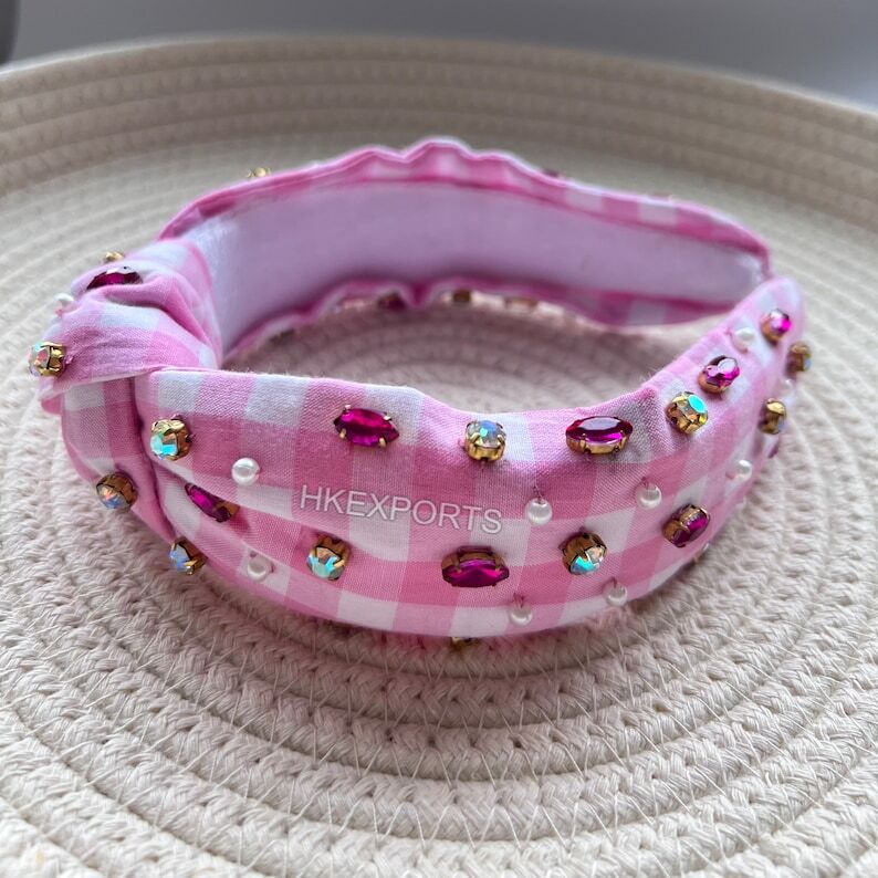 Pink Jeweled Knot Headband Game Day & School Spirit