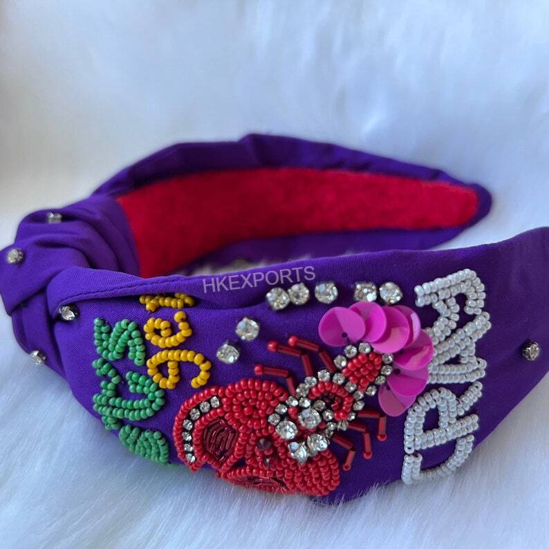 Let's Go Cray headband, Handmade Beaded Headband