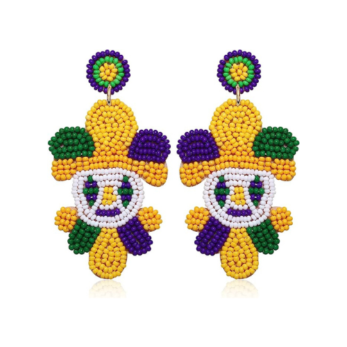 Enchanting Mardi Gras Joker Beaded Earrings: Embrace the Spirit of Celebration with Whimsical Charm