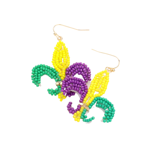 Vibrant Mardi Gras Gecko Beaded Dangle Earrings: Embrace the Playful Spirit with Lively Carnival-Inspired Design