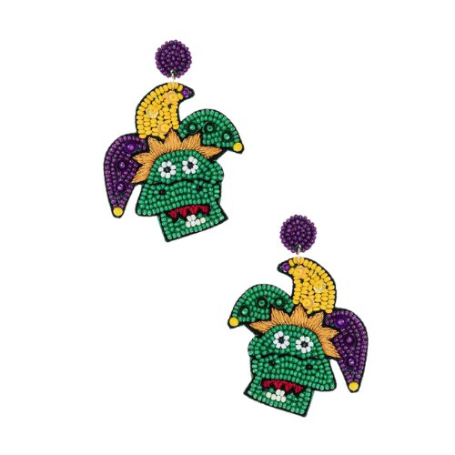 Enchanting Mardi Gras Joker Beaded Earrings: Embrace the Spirit of Celebration with Whimsical Charm