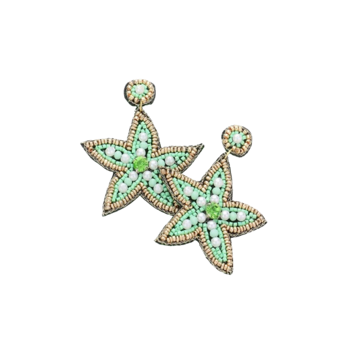 Multi-Mardi Gras Seed Beaded Starfish Dangle Earrings: Embrace Coastal Carnival Vibes with Colorful Seaside Glamour