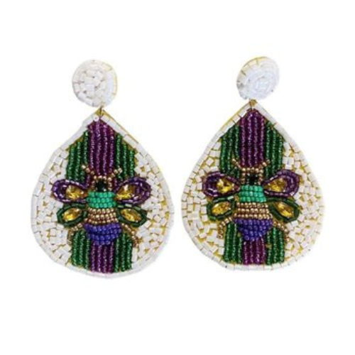Multi-Mardi Gras Llama Seed Bead Drop Earrings: Festive Flair with a Llama Twist!
