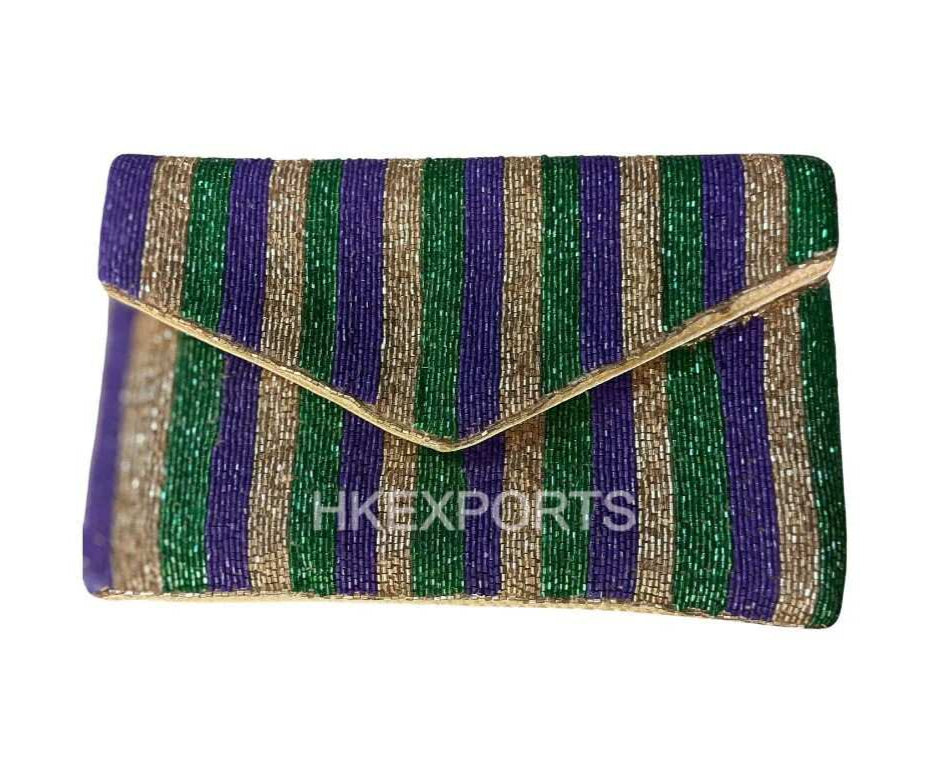 Mardi Gras Beaded Clutch Festive Handmade Accessory