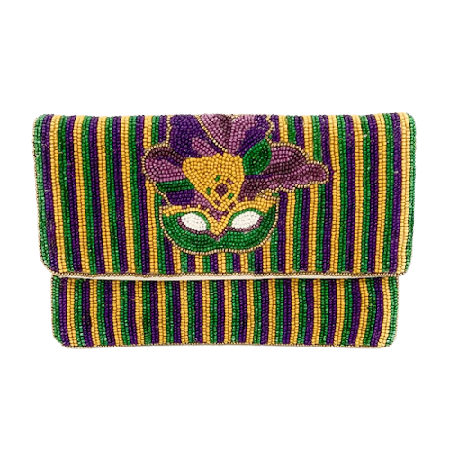 Mardi Gras Mask Embellished Clutch parkling Purse