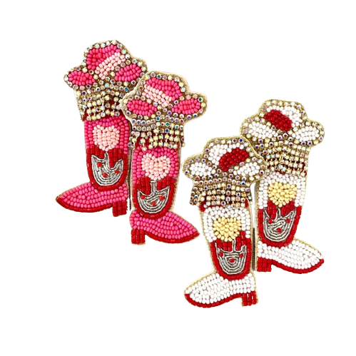 Cowgirl Boots Seed Bead Earrings, Love Earrings, XOXO Earrings, Valentine's Party Gifts, and Beaded Earrings for Valentine's Day