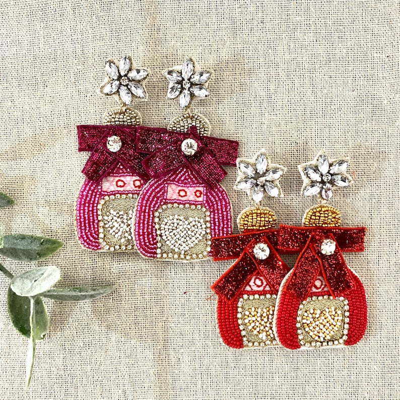 Cowgirl Boots Seed Bead Earrings, Love Earrings, XOXO Earrings, Valentine's Party Gifts, and Beaded Earrings for Valentine's Day