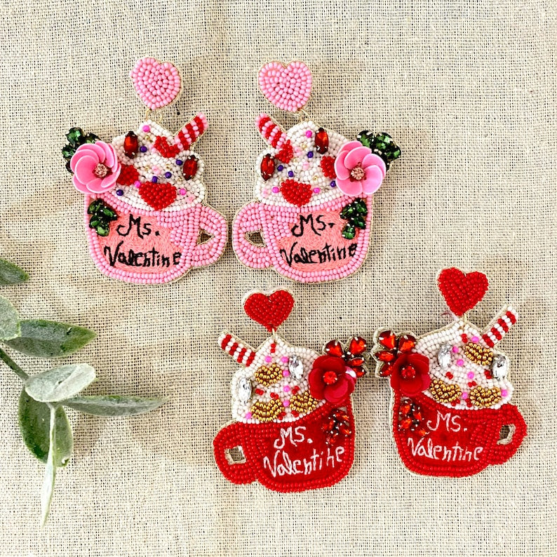 Cowgirl Boots Seed Bead Earrings, Love Earrings, XOXO Earrings, Valentine's Party Gifts, and Beaded Earrings for Valentine's Day